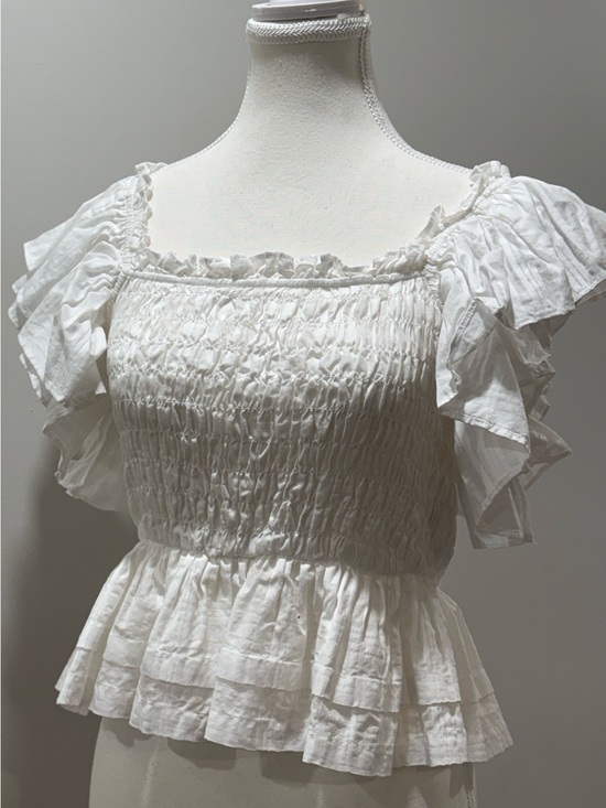 Banana Republic Tops - Banana Republic White Smocked Peplum Ruffle Top
